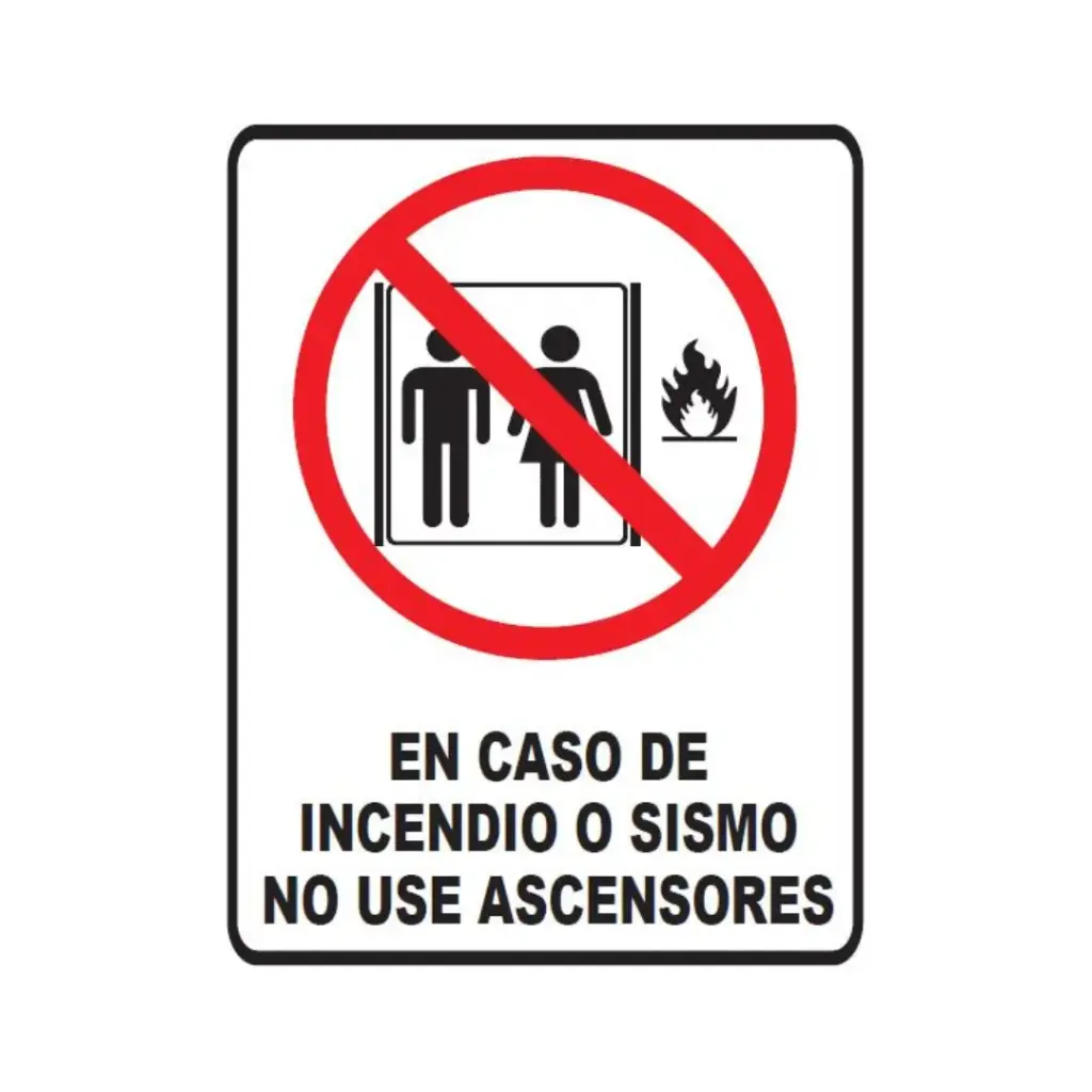 SEÑALETICA 67 EN CASO DE SISMO NO USE ASCENSORES 28x36 