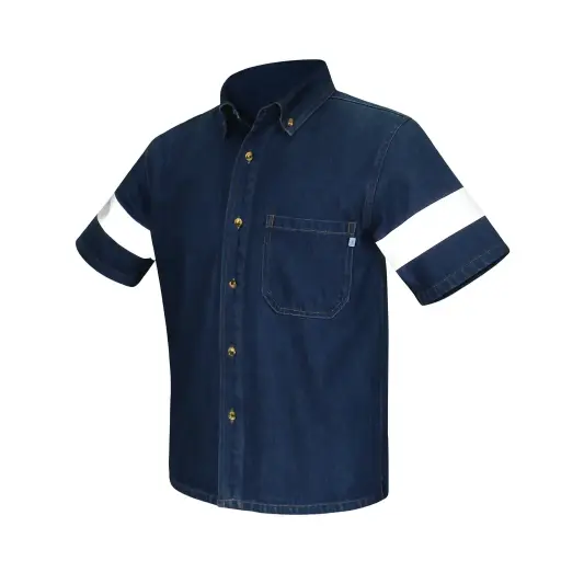 CAMISOLA MEZCLILLA AZUL REFLEJANTE GRIS MANGA CORTA