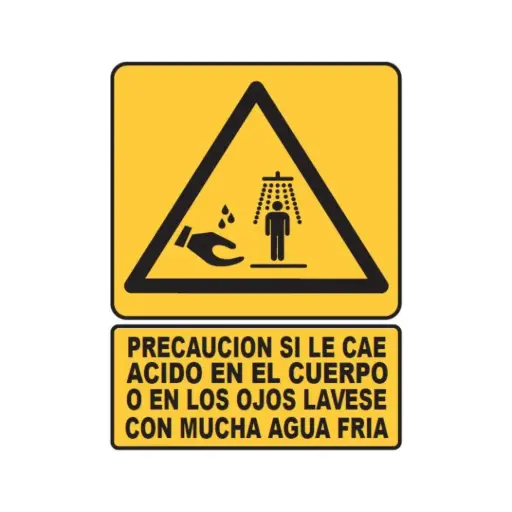 [SEÑ128-36] SEÑALETICA 128 PRECAUCION SI LE CAE ACIDO 28x36